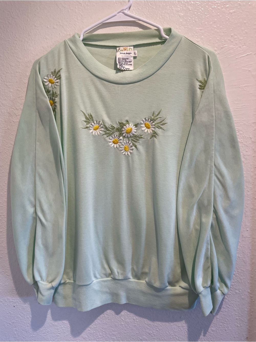 💚 Vintage 70s 80s Cyn-Les Shirlee Designs Daisy Embroidered Sweatshirt Large 🌼